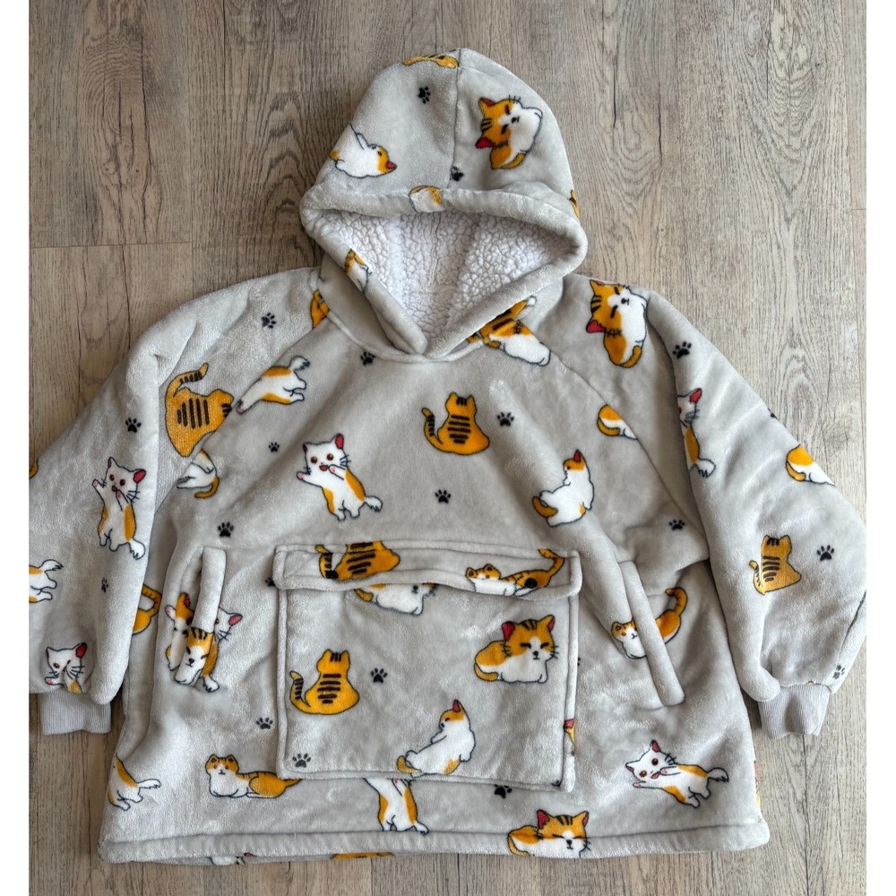 Love Cats Front Pocket Wearable Hoodie for‎ Kids Sherpa Blanket Sweatshirt Cozy